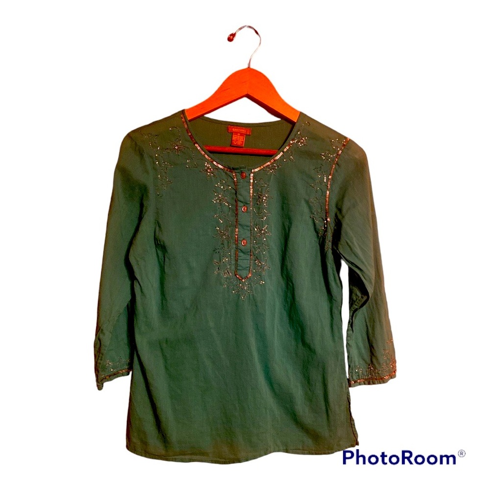 Gadzooks Teal Beaded Pullover Indian Inspired Top Women’s Size Medium